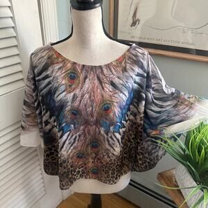 Body Central Top Womens Medium Colorful Sheer Animal Print Artsy Eclectic Boho
